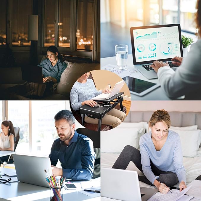 Foldable Laptop Bed Tray Desk Adjustable Lap Table Notebook Desk with Cooling Fan Mouse Board USB Ports LED Light Laptop Stand for Bed Sofa Couch