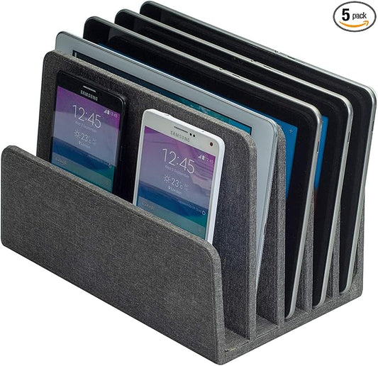 MobileVision Multi Device Stand & Organizer for Smartphones, Tablets and Laptops, Executive Dark Gray, 5 Slots