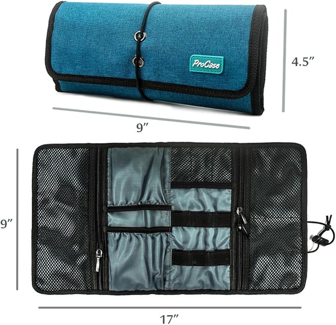 ProCase Electronic Organizer Cord Pouch, Travel Cable Charger Phone Accessories Bag Organizer Roll up Tech Carrying Case for USB Cables SD Memory Cards Earphone Flash Hard Drive -Green