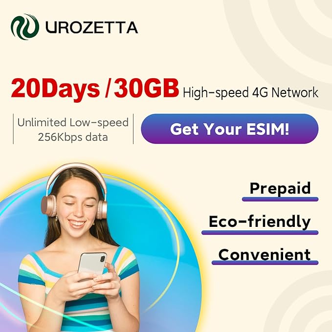 Europe eSIM Card 30GB 20 Days - 4G LTE High-Speed Network, Prepaid eSIM for 32 Countries (Including Switzerland), Hotspot Support, No Contract & No Physical SIM Card Needed (Local Carriers eSIM)