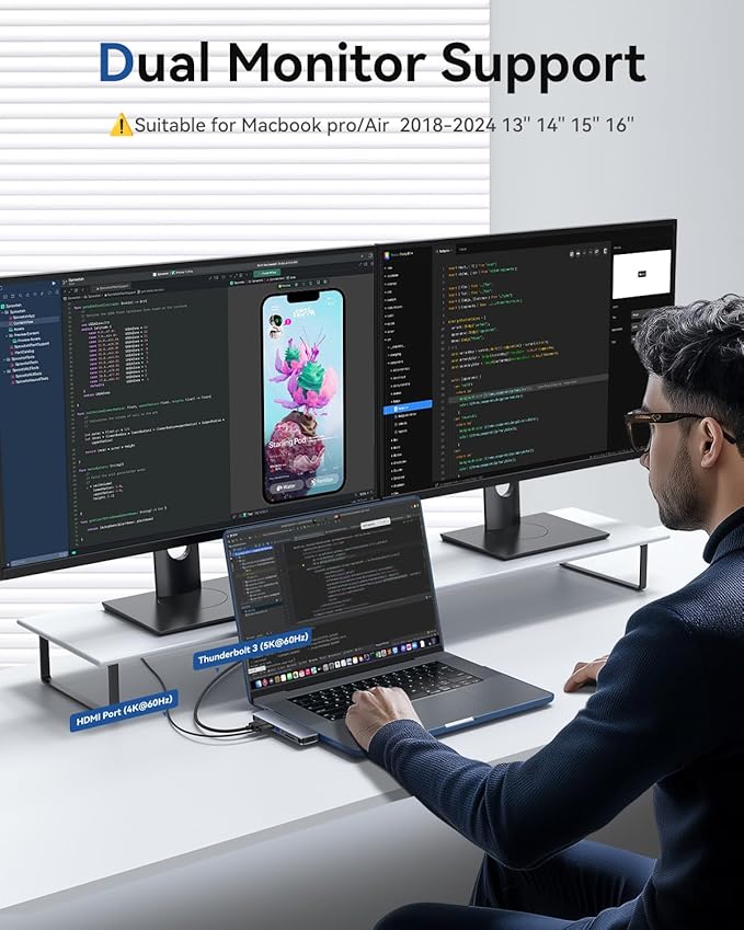 USB C Adapter HDMI USB Multiport Hub,8 in 2 Accessories with 4K@60hz HDMI,Thunderbolt 3,USB C and 3 USB A 3.0 Data Ports SD TF Card Reader, Audio (Grey)