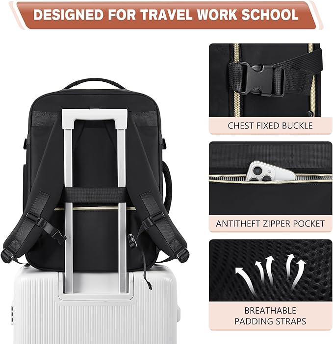 VNINE Travel Backpack for Women Men: 40L Large Carry on Backpack 17 Inch Laptop Backpack Flight Approved Business Work Bag Water Resistant Luggage Daypack Weekender Bag for College Hiking Overnight