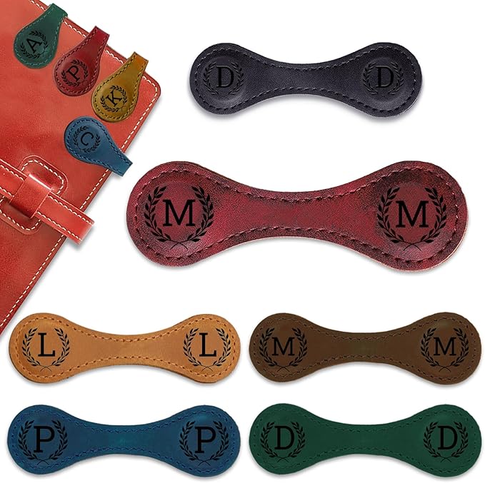 Personalized Leather Magnetic Bookmarks - 26 Letters Name Initial Vintage Engraved Bookmark Book Marker Clips Customized Gifts for Readers Kids Book Lovers Classmate (Red, M)
