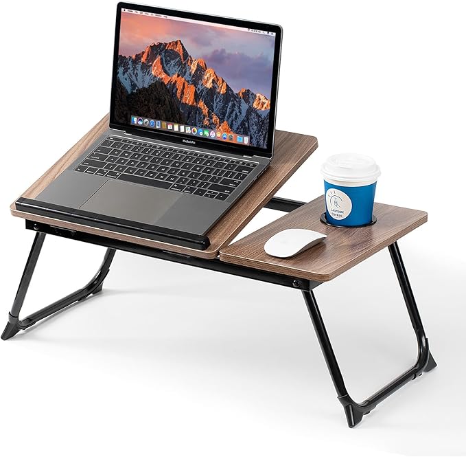 Laptop Desk for Bed Couch, Adjustable Foldable Bed Table with Cup Holder, Breakfast Serving Tray, Portable Laptop Lap Desk Stand for Working Reading Writing Eating Gaming in Bed Sofa Floor(Brown)