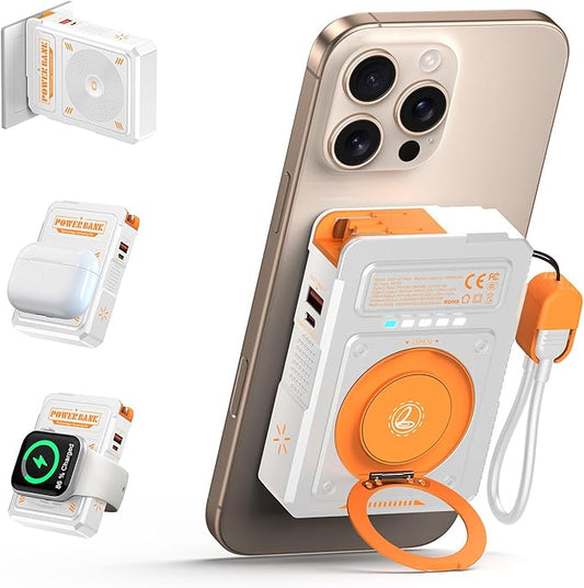 for Magsafe Battery Pack 10000mAh,5-in-1 Magnetic Power Bank Built in AC Plug,Magnetic Wireless Portable Charger for Apple Watch,22.5W Fast Charging Power Bank for iPhone 16 Pro Max/15/14/13/12 Mini