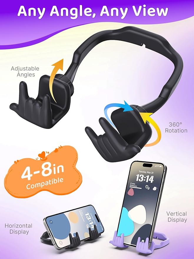 Stocking Stuffers for Teen Boys Girls Gifts Cell Phone Stand Upgrade Adjustable Rock on Lazy Phone Stand for Desk Cool Funny Gadget Gifts for Christmas Adult Men Women Wife 2Pack Black Purple