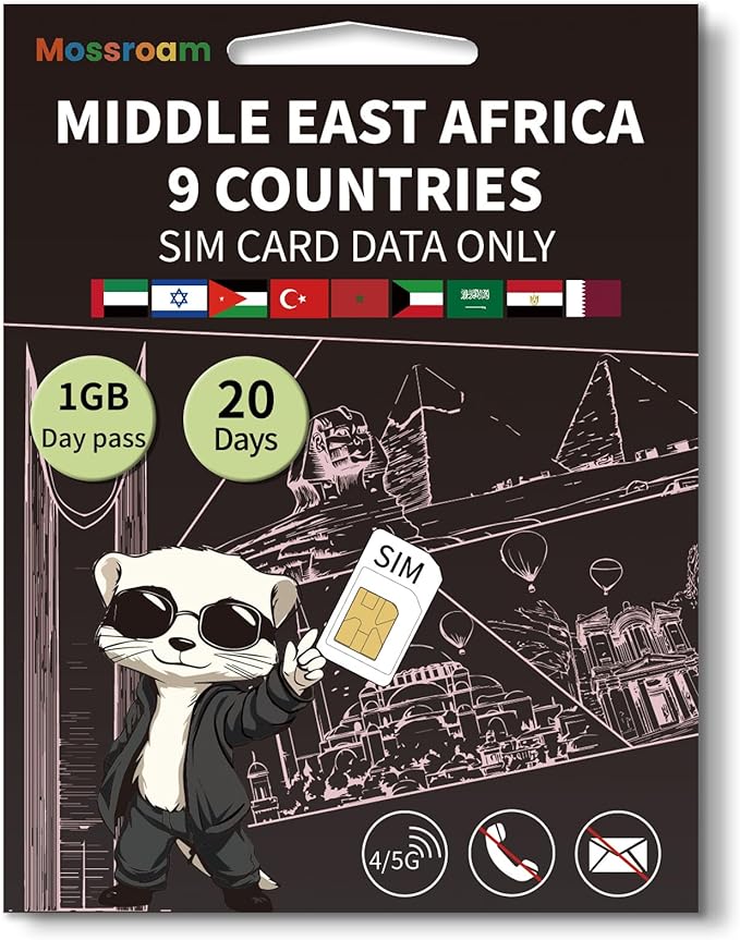 3-in-1 SIM Card for 9 Countries in The Middle East and Africa– Prepaid Data Plans | Daily 1GB,20 Days | Unlimited 4/5G Speed Internet