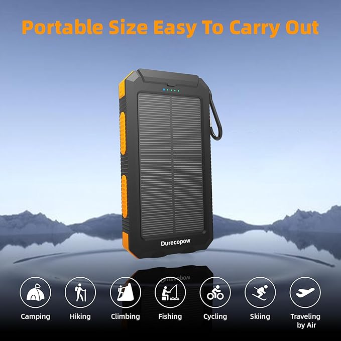 Solar Charger Power Bank 20,000mAh, Portable Charger, 4 Cables 3 Ports Fast Charging External Battery Pack with USB C for Cell Phones, Solar Panel Charger with Dual Flashlight for Camping