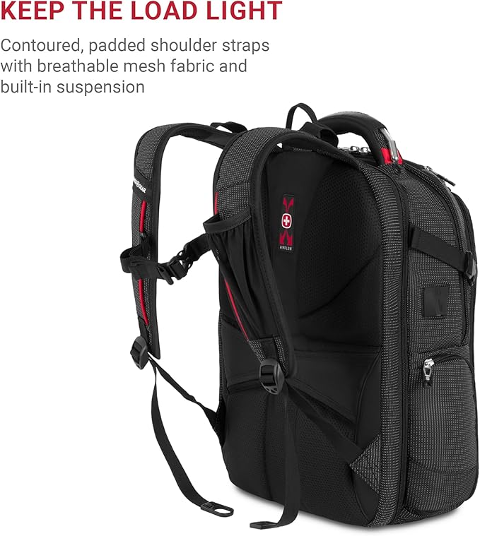 SwissGear Travel Tech Elite Laptop Backpack – Fits Laptops up to 16” – ScanSmart TSA-Friendly Backpack with USB Port, Shoe Compartment & Organizer Pockets – Black Dot