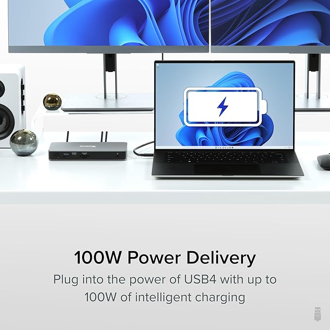 Plugable USB C Docking Station Dual Monitor, 11-in-1, USB4 40G 100W Laptop Charging Dock for Windows and Thunderbolt, 4K HDMI 2.1 upto 120Hz, 2.5Gbps Ethernet, SD Reader, 20W USB-C Charging Driverless