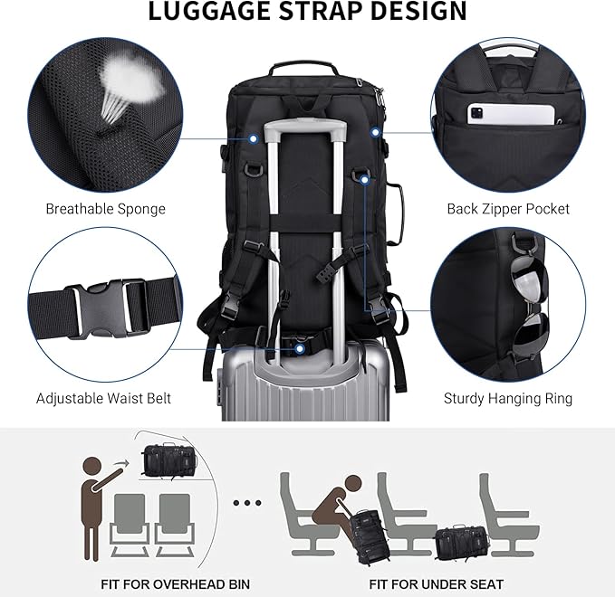 WITZMAN Travel Backpack for Men Convertible Large Carry on Backpack with Shoe Compartment for Airplanes Fit 17 Inch Laptop(B689 Black)