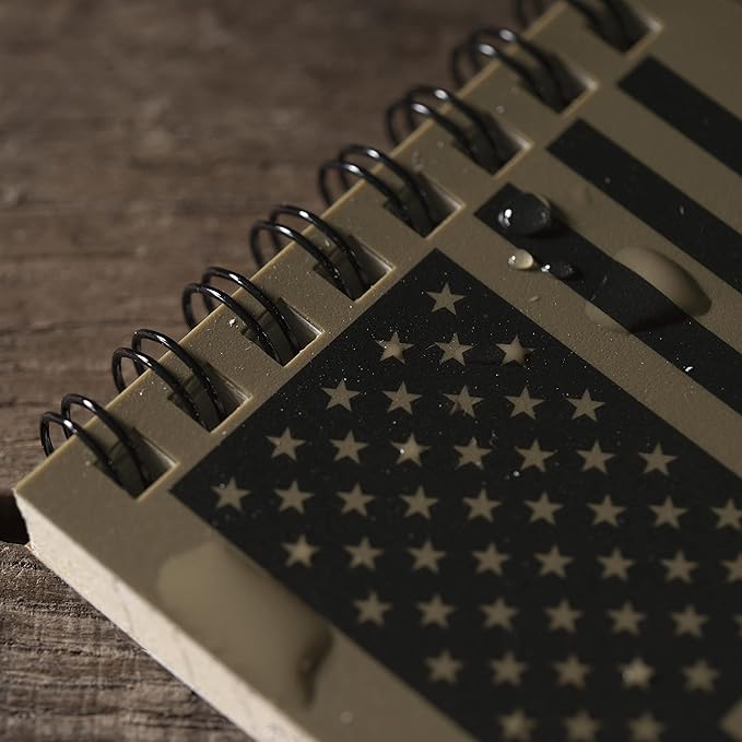 Rite in the Rain Weatherproof Top Spiral Notebook, 3" x 5", Tan American Flag Cover, Universal Pattern, 3 Pack (No. FL935T-3)