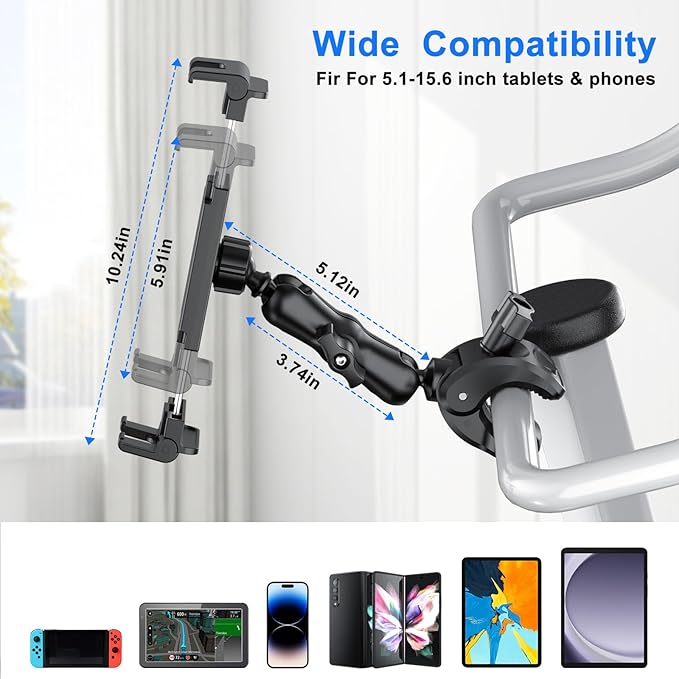 PLDHPRO Tablet Holder for Mic Stand 360° Swivel iPad Music Stand Mount for Microphone with Clamp, Musicians Stage Portable Stands Guitar Tripod Accessories Compatible 5.1-15.6'' Devices
