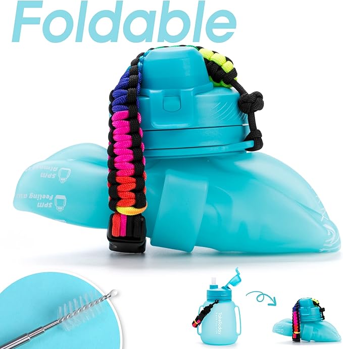 TakeToday Collapsible Water Bottles 40 OZ Gallon Motivational Water Jug with Straw 1.2L Silicone Sports Water Bottle with Time Marker, Leakproof Large Water Bottle for Yoga Camping Outdoors