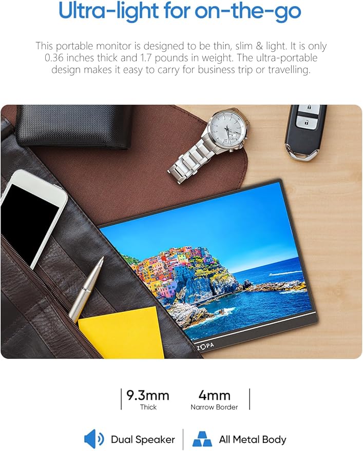 ARZOPA 16.1'' 144Hz Portable Gaming Monitor, 106% sRGB 1080P FHD Kickstand Portable Monitor with HDR, Ultra Slim, Eye Care, External Second Screen for Laptop, PC, PS5, Mac, Xbox-Z1FC