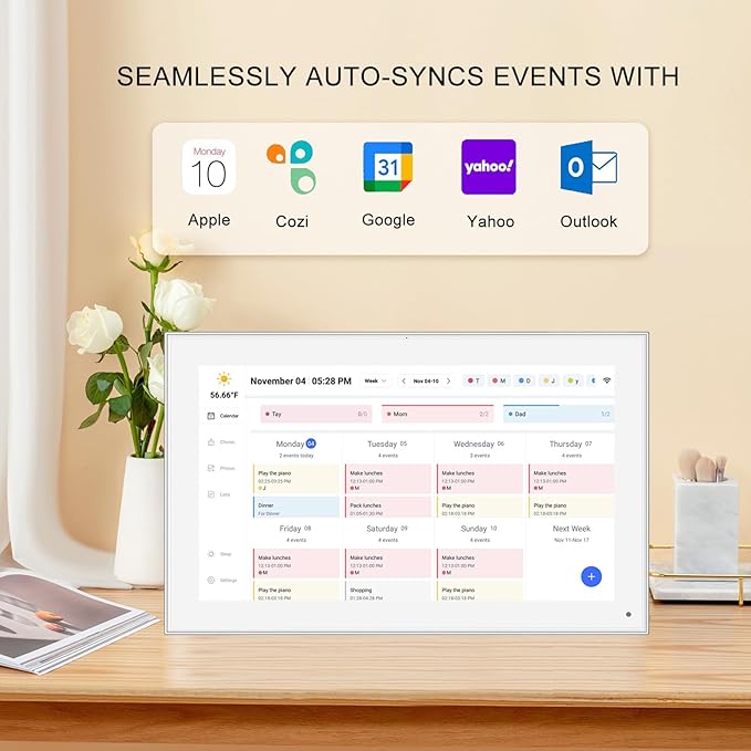 15.6 Inch Smart Digital Calendar Wall Planner & Chore Chart, IPS FHD 1920x1080 Touchscreen Interactive Display for Family Schedules, Streamline Household Organization