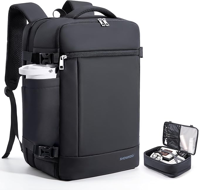 SHOWKOO Travel Backpack For Man Women, Airline Approved Carry On Laptop Backpack For Business, 40L Expandable Large Capacity Backpack, Black