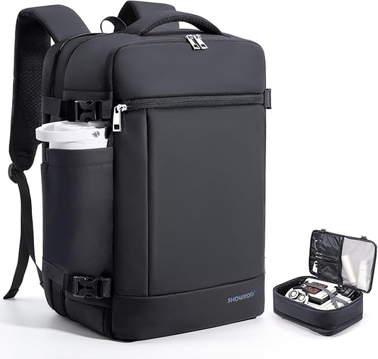 SHOWKOO Travel Backpack For Man Women, Airline Approved Carry On Laptop Backpack For Business, 40L Expandable Large Capacity Backpack, Black