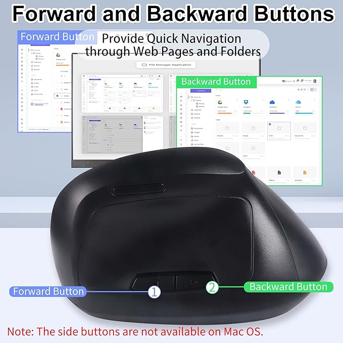 Wireless Ergonomic Bluetooth Mouse Vertical Dual Mode Rechargeable Silent Portable High Precision Optical Cordless Mice with USB Receiver for PC/Laptop/Tablet/MacBook Boy Girl,Reduce Wrist Pain（Black）