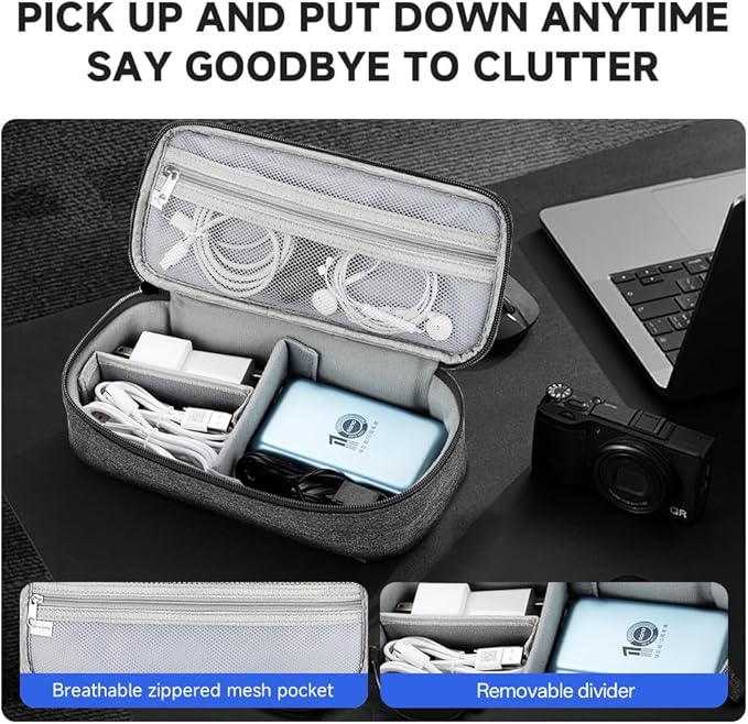 Teskyer Electronics Organizer Travel Case, Waterproof Portable Tech Accessories Pouch with Organized Compartments for Cables, Phone, Chargers, Earphone, Dark Grey