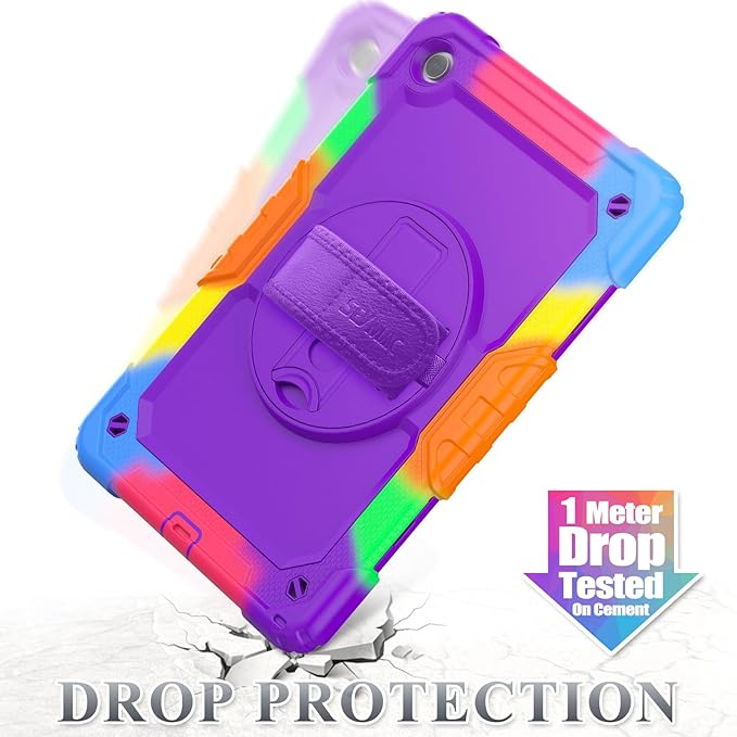 SEYMAC stock Case for Samsung Galaxy Tab A9+ Plus 11'', Full-Body Drop Protection Case with Screen Protector Pencil Holder [360° Rotating Hand Strap] &Stand, Purple+Colorful
