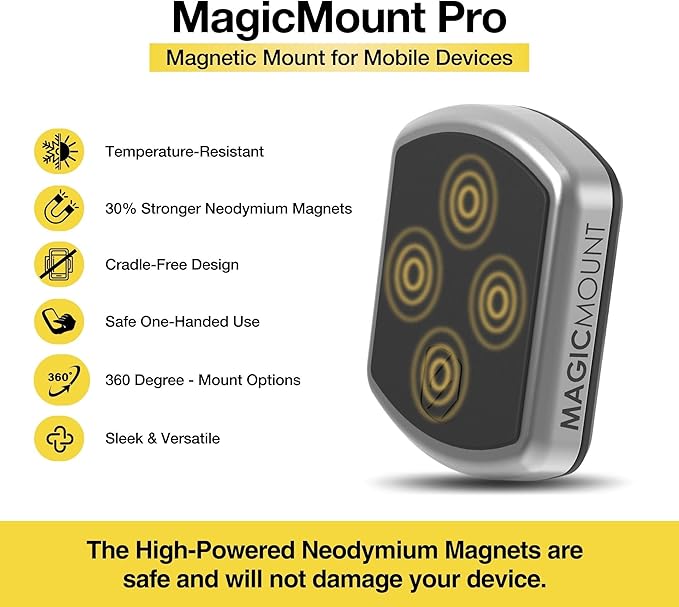 Scosche MPDB MagicMount Pro Magnetic Cell Phone Car Mount with Strong Magnets & 360° Adjustable Head, Adhesive Dashboard Cell Phone Holder Compatible with iPhone, Samsung, Android, Non-MagSafe Devices