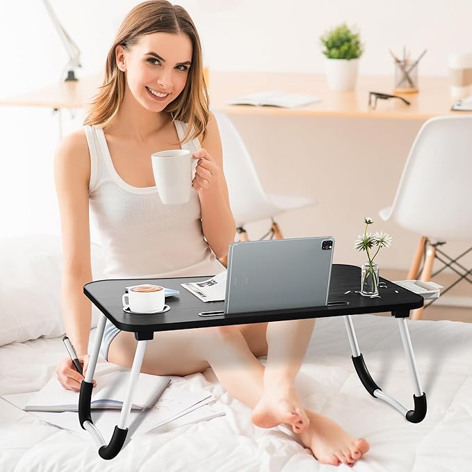 Lap Desk Bed Trays for Eating and Laptops Breakfast in Bed Tray for Sofa/Couch/Study/Reading/Writing with Cup Holder/Drawer On Low Sitting Floor Large Portable Foldable (Black)