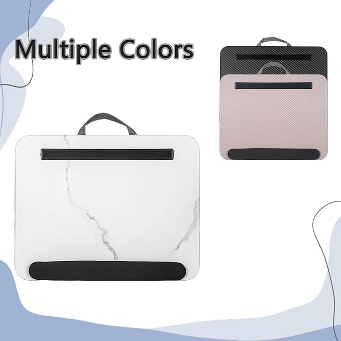 Portable Laptop Desk Fits Up to 16“ Laptops, with Tablet Slot, Built-in Cushion, Great for Home & Office,Lap Desk for Laptop,Lap Desk with Cushion (White Marble with Wrist Rest, Medium)