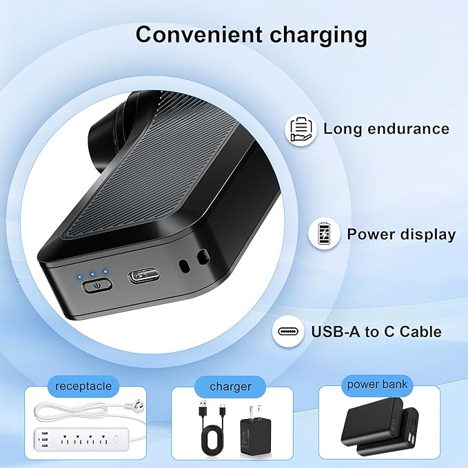 SDFM Compressed Air Duster, 125000RPM Electric Air Duster with Brushless Motor, Contains Multiple nozzles, for Cleaning Keyboard & PC. 3 Adjustable Gears, Rechargeable mini Blower for Car Detail