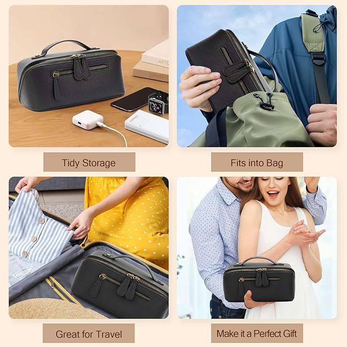 Camera Sling Bag, Waterproof PU Leather Crossbody Camera Bag for DSLR/SLR/Mirrorless, Small Shockproof Case with Removable Dividers for Photographers (Black Tech Pouch 2L)