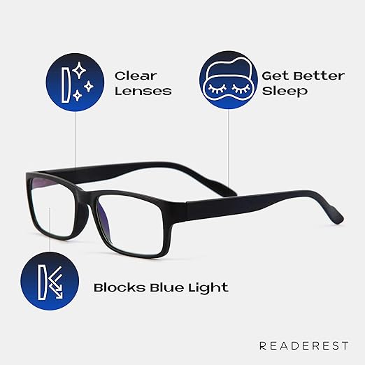 Readerest Blue Light Blocking Reading Glasses (Black, 2.00 Magnification) Computer Eyeglasses With Thin Reflective Lens, Antiglare, Eye Strain, UV Protection, Stylish For Men And Women