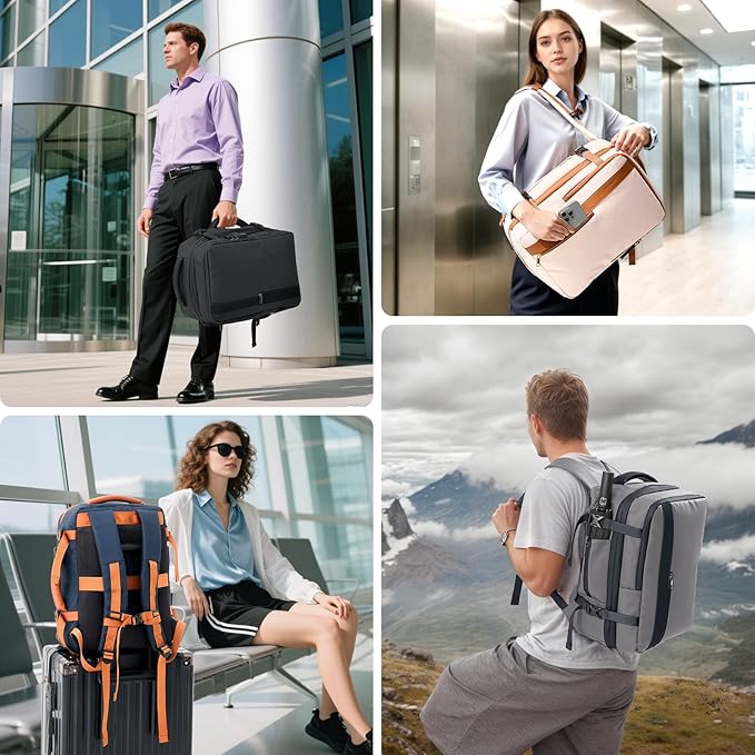 Fanwoli Vacuum Travel Backpack, Carry On Luggage with TSA Lock & Anti Theft Zipper, 60L Expandable Airback with Compression Pump, Waterproof Laptop Bag Ideal for Flight & Business,Grey