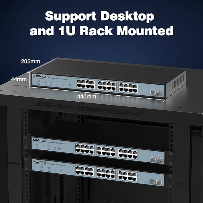 24 Port 2.5G Smart Web Managed Switch,24 x 2.5G Base-T Ports, 2 x 10G SFP+, Link Aggregation/QoS/VLAN/IGMP, 1U Mounted Multi-Gigabit Network Switch