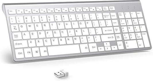 JOYACCESS J Wireless Keyboard, 2.4G Slim and Compact Wireless Keyboard with Numeric Keypad for Laptop, MacBook air, Apple, Computer, PC-Sliver&White