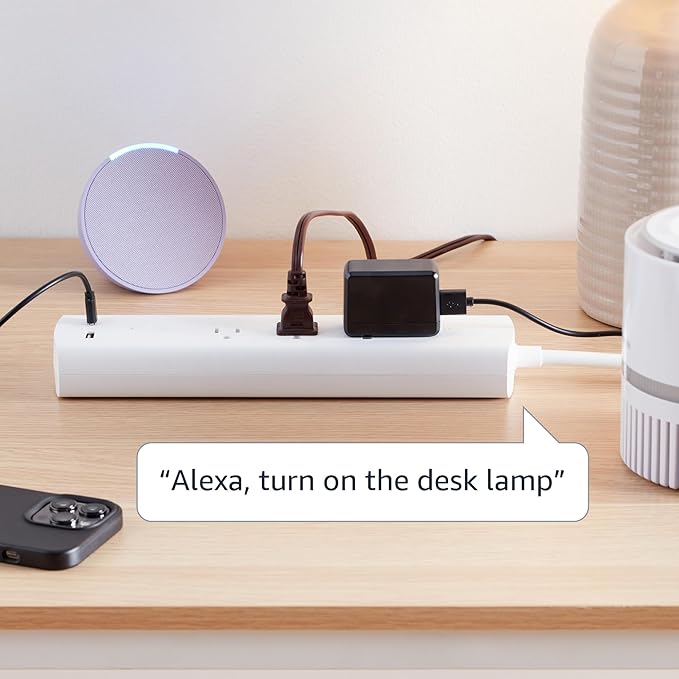 Amazon Basics Smart Plug Power Strip with 3 Individually Controlled Outlets and 2 USB Ports (1 USB-A and 1 USB-C), Works with Alexa Only, 2.4 GHz Wi-Fi, No Hub Required, White