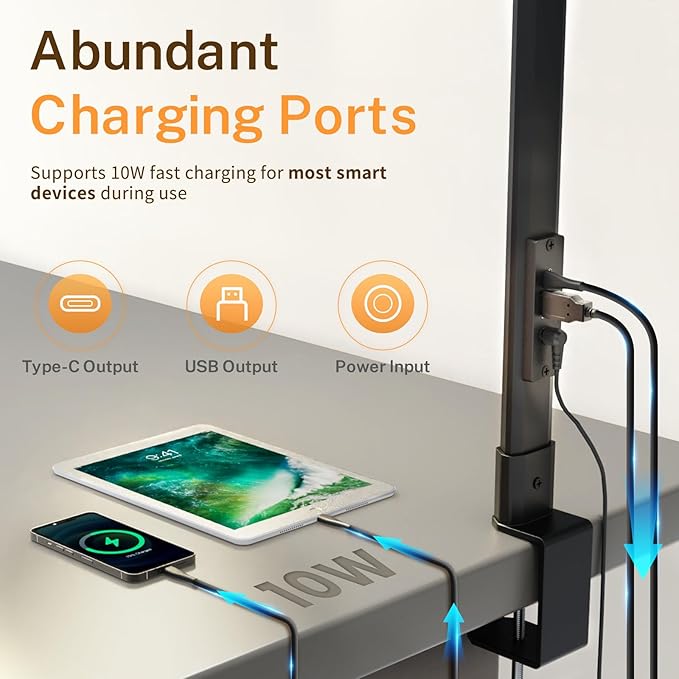 Table Lamp, LED Desk Lamp with Clamp and Base, Architect Desk Lamp for Home Office with Remote Control, 24W Ultra Bright Desk Light with Gesture Sensor Switch, Memory Function, Eye Caring Table Light