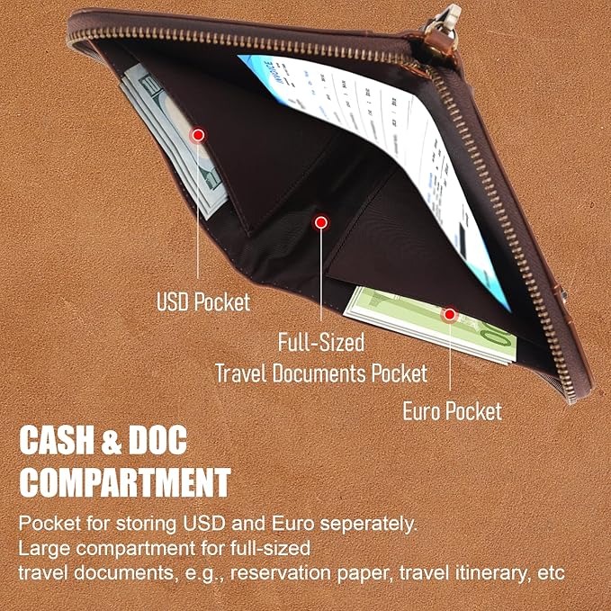 STAR VISTA Lorenzo Full Grain Leather Family Passport Wallet for 4, Large Travel Document Organizer for Exquisite Voyagers, Multi-Currency Compartments, RFID Blocking, AirTag Track, Espresso Brown