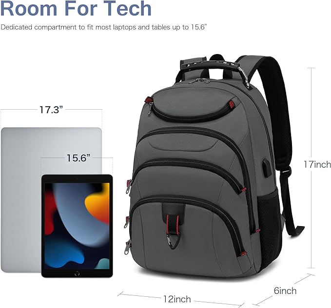 Boavan Laptop Backpack for men, 15.6 inch Laptop Bag with USB Port, Waterproof Travel Work Backpack Purse, Anti-Theft Teacher Nurse Doctor Casual Bookbags Office Business backpack，Grey