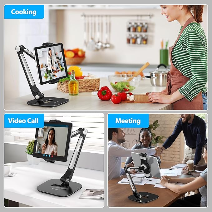 AboveTEK Tablet Stand, Multi-Angle Adjustable iPad Stand Holder, 360° Swivel Tablets Stand Aluminum Desk Mount Fits 4”-11"(Diagonal) iPad/mini/Air/Pro for Business Kiosk Office – Black