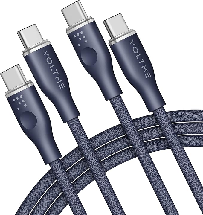 VOLTME USB C Cable (6ft 100W, 2-Pack), Premium Nylon USB C to USB C Cable 2.0, Type C Charging Cable Fast Charge for iPhone 17/16/15 Series,Galaxy S25/S24/S23,MacBook Pro 2020,and More(Blue)