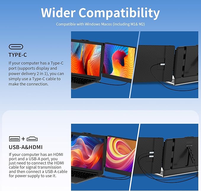 Laptop Screen Extender Portable Monitor, 14.2" 1080P FHD IPS Screen, Monitor Extender for Laptop, Fit for 13-17" Laptops, Plug & Play Compatiable with Wins/Mac/Android/Switch (Dual 14")