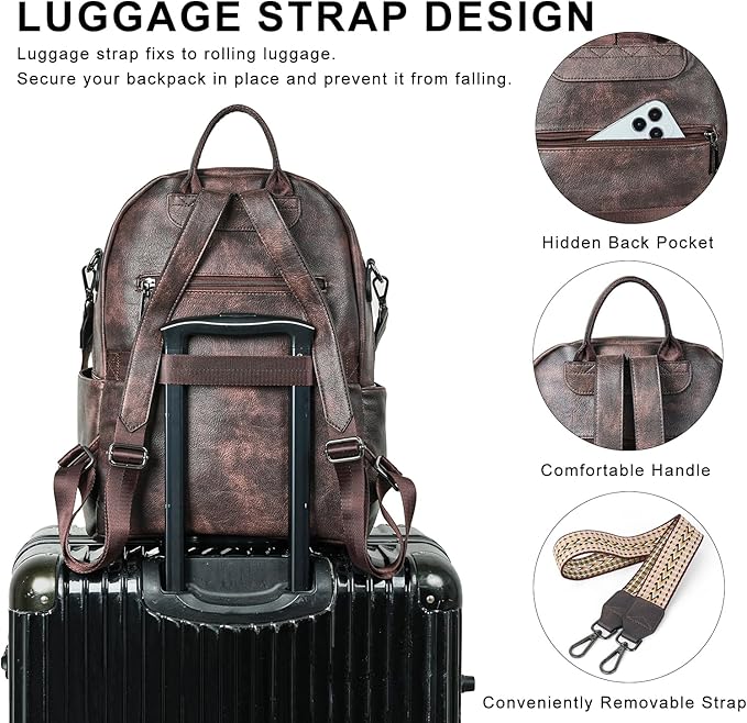 Backpack Purse for Women Laptop Backpack, Leather Travel Backpack Shoulder Bag Teacher College Daypack Work Handbag fits 14" Laptop-Coffee