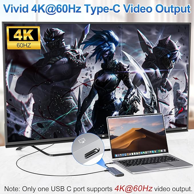 USB C Hub 10Gbps, USB C Splitter with 4K@60Hz Video Output, 100W Power Delivery Charging, Data Transfer, USB4 Hub Multiport Adapter for MacBook Pro/Air, iPad Pro, Mac mini and More Type C Devices