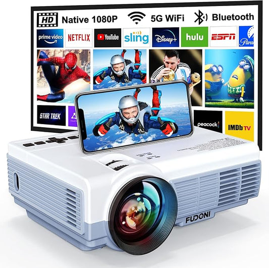 Projector with WiFi and Bluetooth, FUDONI Upgrade Projector Native 1080P 14000L 4K Supported, Portable Movie Outdoor Projector for Home Theater, Compatible w HDMI/USB/TV Stick/Laptop/iOS Android Phone