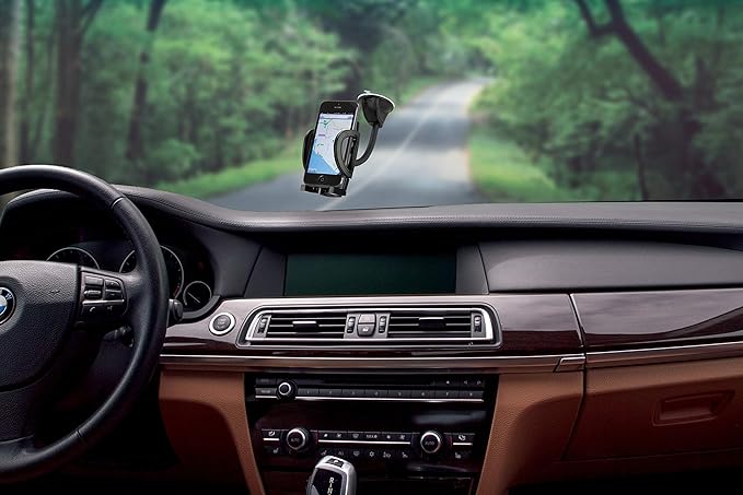 Scosche IHW10 4-in-1 Car Phone Holder Windshield, Dashboard, Vent, Cup Mount with Suction Cup | Dash, Vent or Windshield Mount | Stick Grip Suction Cup Base | Non-Magnetic | Black