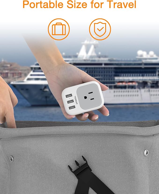 TESSAN USB Charger Block, Wall Plug Adapter with Electrical 4 Box Splitter 3 USB Wall Charger Ports, Multi Plug Outlet Extender Charging for Cruise, Travel, Office, Dorm Essentials