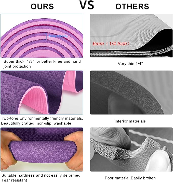 Yoga Mat 1/3 inch QMKGEC Exercise Mats 8mm TPE Non-Slip Extra Thick High-Density Eco Friendly for Yoga Workout Pilates Yoga Mats for Women Men