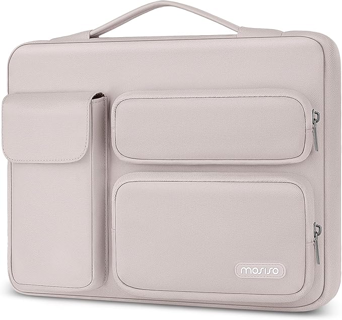MOSISO 360 Protective Laptop Case 13.3 inch, 13-13.3 inch Laptop Sleeve Compatible with MacBook Air/Pro 13 / Pro 14, HP Dell ASUS Lenovo,Side Open Bag with 2 Raised&1 Flapover Pockets, Stone Gray