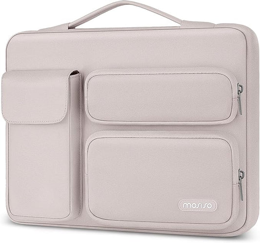 MOSISO 360 Protective Laptop Case 13.3 inch, 13-13.3 inch Laptop Sleeve Compatible with MacBook Air/Pro 13 / Pro 14, HP Dell ASUS Lenovo,Side Open Bag with 2 Raised&1 Flapover Pockets, Stone Gray