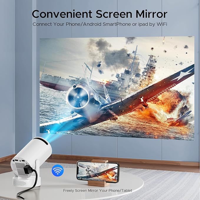 Mini Projector with WiFi and Bluetooth, 4K Support Portable Projector with 5w Soundbase Speaker, 300 ANSI, 220° Rotation , Android 11, Auto Keystone Video Projector, Compatible with HDMI, USB, Phone